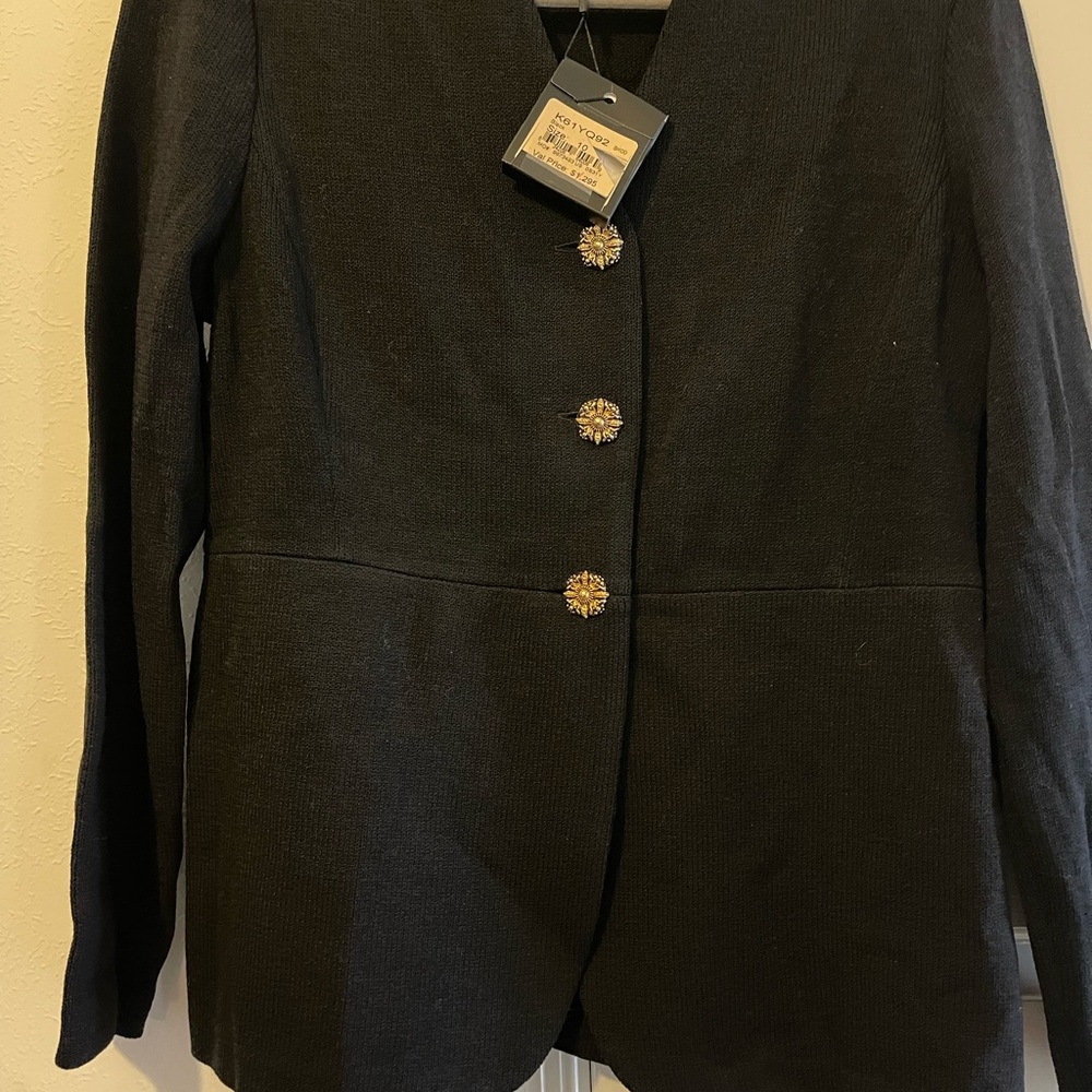 Brand new black size 10 K61YQ92 code ST.JOHN  made in USA top Knitted sweater